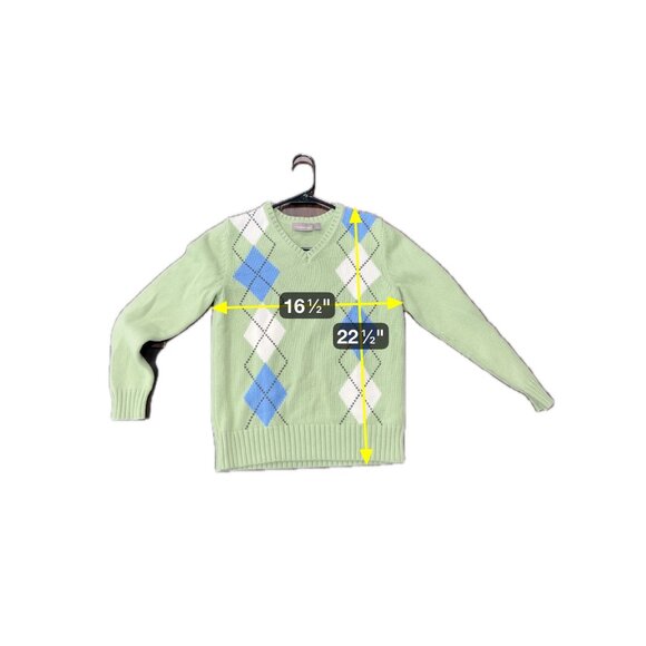 Croft & Barrow Green V Neck Argyle Sweater Cotton Sz Small - Picture 7 of 10